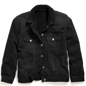 Oversized Sherpa Lined Black Denim Jacket Medium